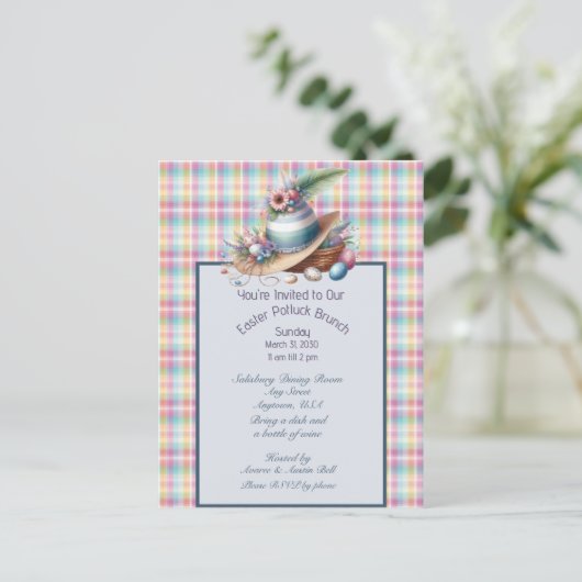 Osterbonnet und Eier Potluck Brunch Einladung (Stehend Vorderseite)