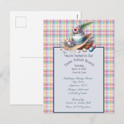 Osterbonnet und Eier Potluck Brunch Einladung (Vorne/Hinten)