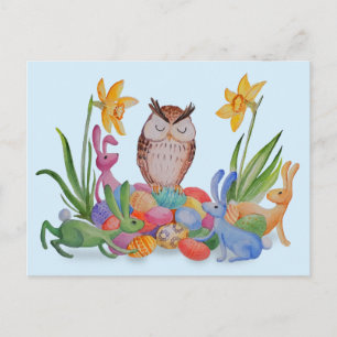 Osterbraten und Eule Feiertagspostkarte