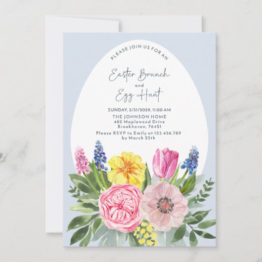 Osterbruch und Eierjagd Wasserfarbe, blau Einladung (Vorderseite)