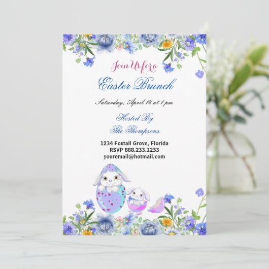 Osterbrunch dekorative Eier Vögel Bunny Floral Einladung (Stehend Vorderseite)