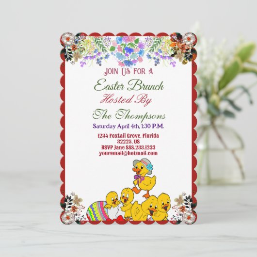 Osterbrunch Dekoratives Ei Chick Blumengrün Einladung (Stehend Vorderseite)