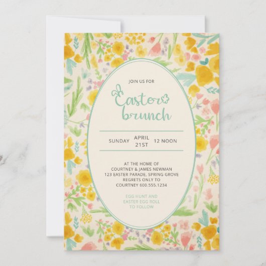 Osterbrunch Ditsy Wasserfarbe Frühlingsblumen Einladung (Vorderseite)