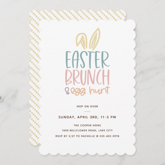 Osterbrunch Egg Hunt Bunny Ears Einladung (Vorne/Hinten)
