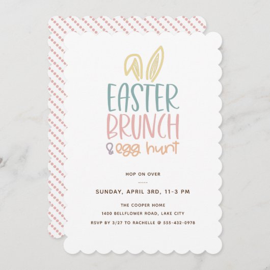 Osterbrunch Egg Hunt Bunny Ears Einladung (Vorne/Hinten)
