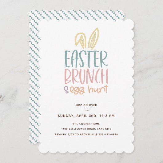 Osterbrunch Egg Hunt Bunny Ears Einladung (Vorne/Hinten)