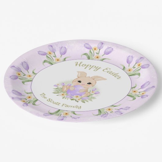 Osterbrunch Egg Jagd Lila Tulpen Sonnenname Pappteller (Schrägansicht)