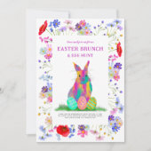 Osterbrunch Egg Jagd und bunt blühende Hase Einladung (Vorderseite)