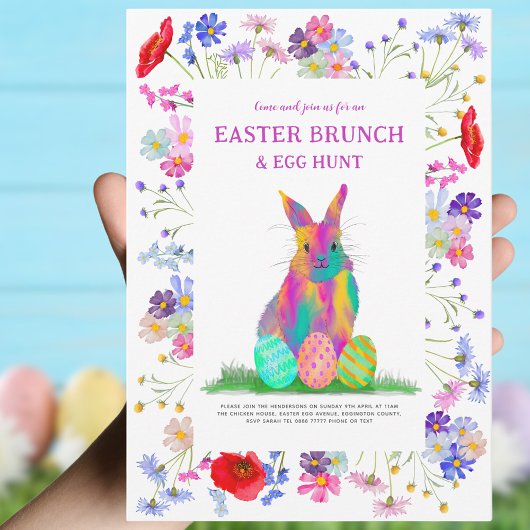 Osterbrunch Egg Jagd und bunt blühende Hase Einladung