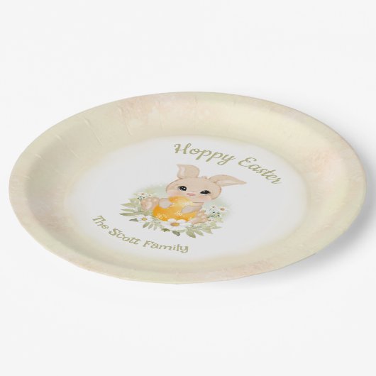 Osterbrunch Ei Hunt Gelbe Hase Name Pappteller (Schrägansicht)