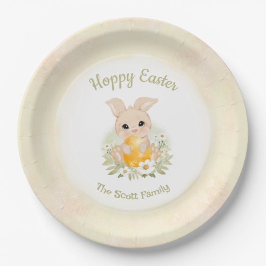 Osterbrunch Ei Hunt Gelbe Hase Name Pappteller (Vorderseite)
