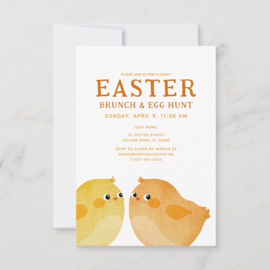 Osterbrunch & Eierjagd mit zwei kleinen Hühnern Einladung (Vorderseite)
