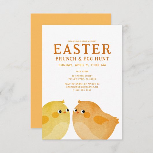 Osterbrunch & Eierjagd mit zwei kleinen Hühnern Einladung (Vorne/Hinten)