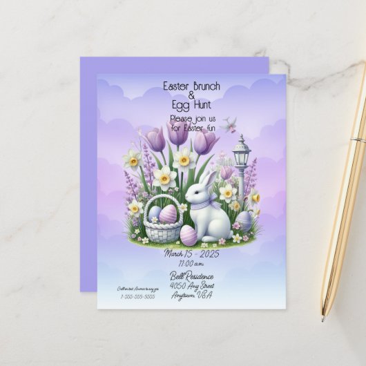 Osterbrunch & Eierjagd Weiß und Lila (Vorderseite/Rückseite Beispiel)