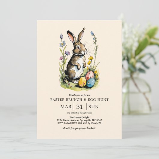Osterbrunch & Eierjagd | Wildblume Bunny Einladung (Stehend Vorderseite)