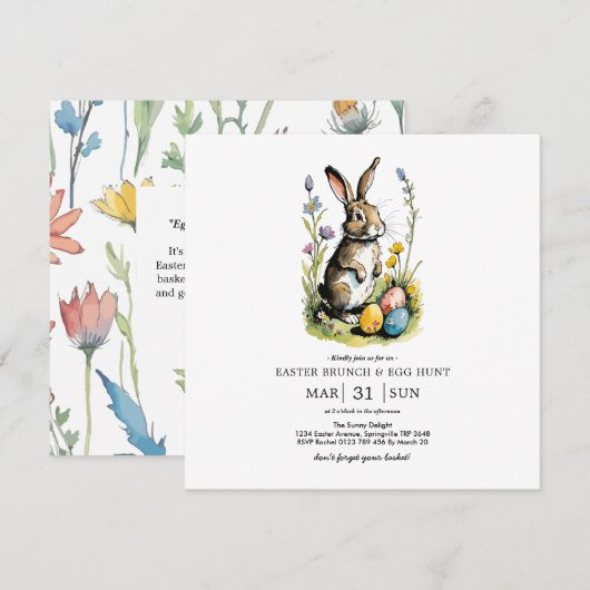 Osterbrunch & Eierjagd | Wildblume Bunny Einladung (Vorne/Hinten)