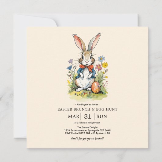 Osterbrunch & Eierjagd | Wildblume Bunny Einladung (Vorderseite)