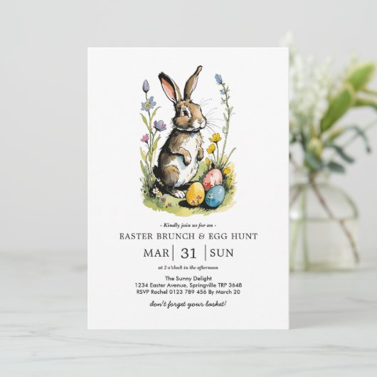 Osterbrunch & Eierjagd | Wildblume Bunny Einladung (Stehend Vorderseite)