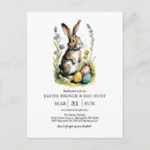 Osterbrunch & Eierjagd | Wildblume Bunny Einladungspostkarte (Vorderseite)