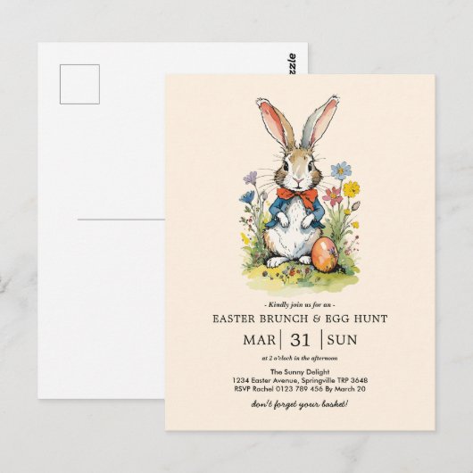 Osterbrunch & Eierjagd | Wildblume Bunny Postkarte (Vorne/Hinten)