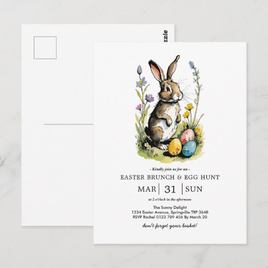 Osterbrunch & Eierjagd | Wildblume Bunny Postkarte (Vorne/Hinten)