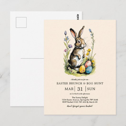 Osterbrunch & Eierjagd | Wildblume Bunny Postkarte (Vorne/Hinten)