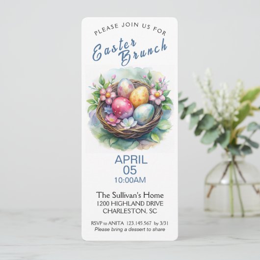 Osterbrunch Einladung mit Ostereiern. (Stehend Vorderseite)