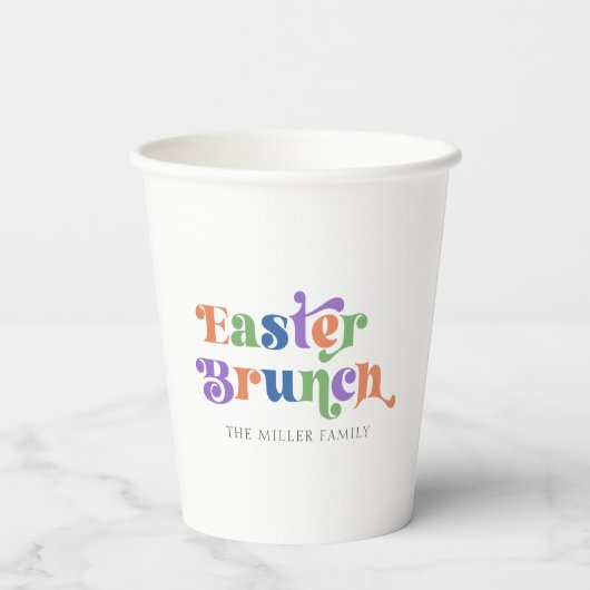 Osterbrunch - farbenfrohe Retro-Typografie Pappbecher (Rückseite)