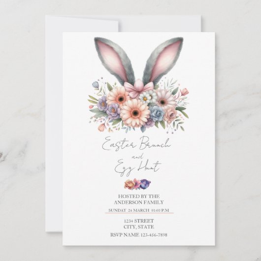 Osterbrunch Floral Moderne Sonnige Ohren Einladung (Vorderseite)