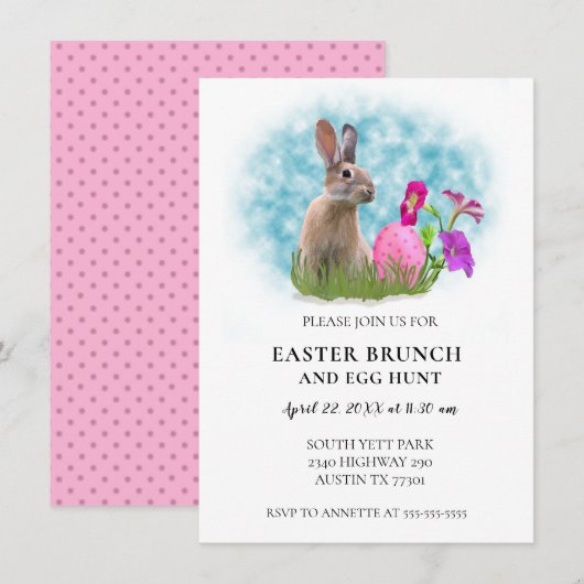 Osterbrunch Häschen Einladung (Vorne/Hinten)