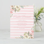 Osterbrunch Hübsch rosa gestreift floraler Chic Einladung (Stehend Vorderseite)