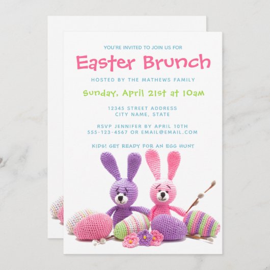 Osterbrunch Kitted Bunnies Blumeneier | Handwerk Einladung (Vorne/Hinten)