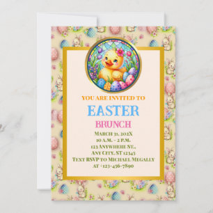 OSTERBRUNCH, Küken, Blumen und bunte Eier Einladung
