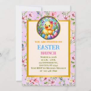 OSTERBRUNCH, Küken, Blumen und bunte Eier I Einladung