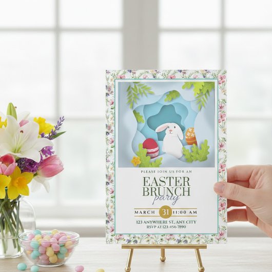 Osterbrunch mit Hase und Blumen I 3D-Stil Ankündigung