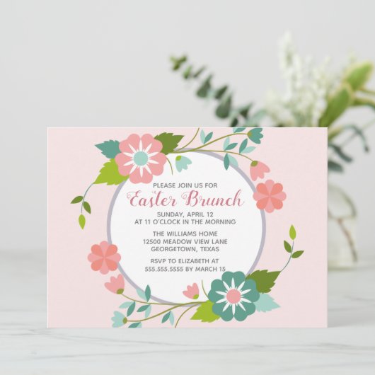 Osterbrunch Niedlich rosa Blumenkohl Party Einladung (Stehend Vorderseite)