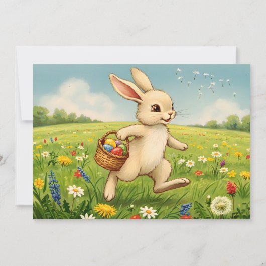 Osterbrunch & Ostereiersuche Frühlingswiese Bunny Einladung (Vorderseite)