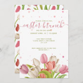 Osterbrunch Pink White Tulips Frühlingsblumen Einladung (Vorne/Hinten)
