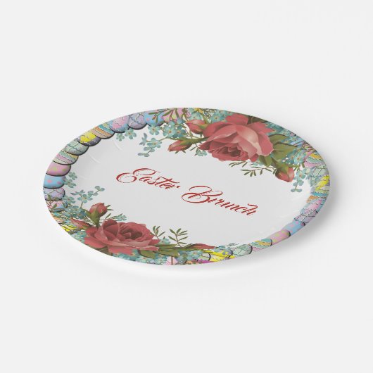 Osterbrunch Rustikale Rose Eier Kranz Blüte Pappteller (Schrägansicht)
