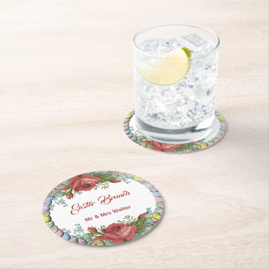 Osterbrunch Rustikale Rose Eier Kranz Blüte Runder Pappuntersetzer (Vor Ort)