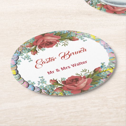 Osterbrunch Rustikale Rose Eier Kranz Blüte Runder Pappuntersetzer (Angewinkelt)