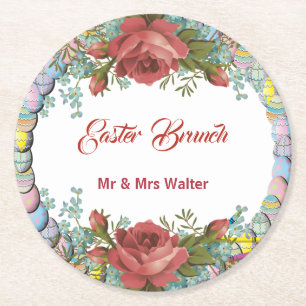 Osterbrunch Rustikale Rose Eier Kranz Blüte Runder Pappuntersetzer