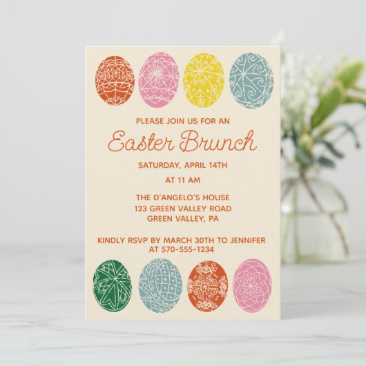 Osterbrunch Ukrainisches Pysanky Eggs Party Einladung (Stehend Vorderseite)