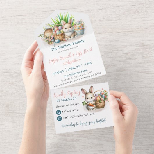 Osterbrunch und Eierjagd All In One Einladung (Abreißen)