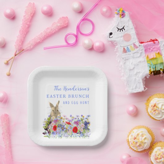 Osterbrunch und Eierjagd Bunny Floral Custom Pappteller (Party)