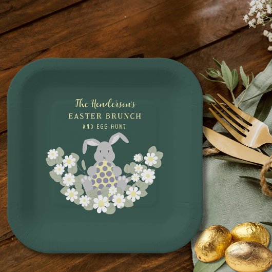 Osterbrunch und Eierjagd Bunny Floral Pappteller