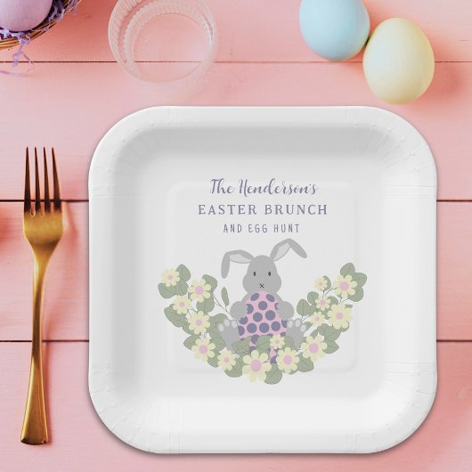 Osterbrunch und Eierjagd Bunny Floral Pappteller