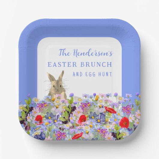 Osterbrunch und Eierjagd Bunny Spring Floral Pappteller (Vorderseite)