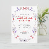 Osterbrunch und Eierjagd, Lila Weiße Blüte Einladung (Stehend Vorderseite)