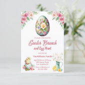 Osterbrunch und Eierjagd, rosa Blumenhühner Einladung (Stehend Vorderseite)
